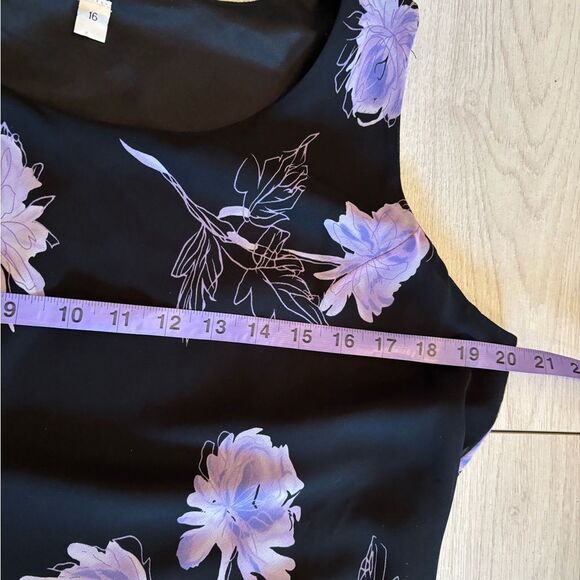90s vintage black midi dress with large floral print chiffon - Picture 8 of 10